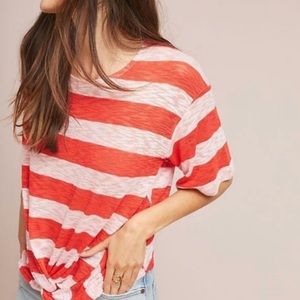 Anthropologie Deletta Tobin orange white Striped twist front top NWOT medium